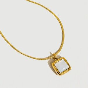 Dainty Gold and White Square Pendant Necklace